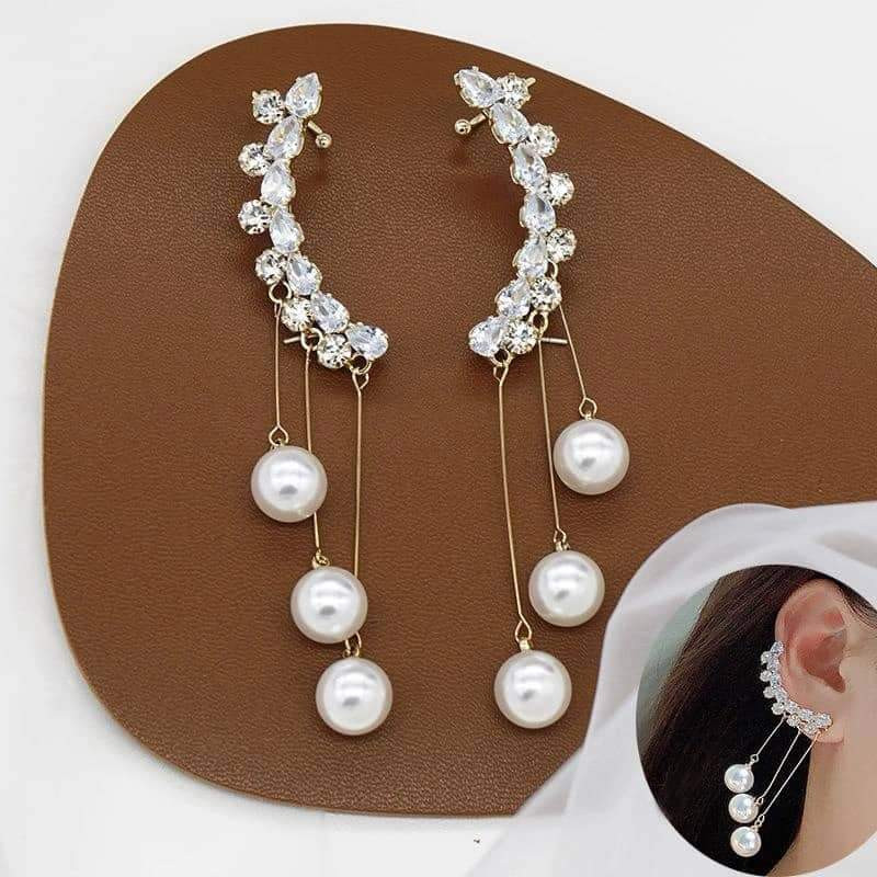 Fashion Shiny pearl Ear Clip Cuffs Long Tassel Pearl Clip Earrings For New Version Women Girls Ear-Hook Jewelry