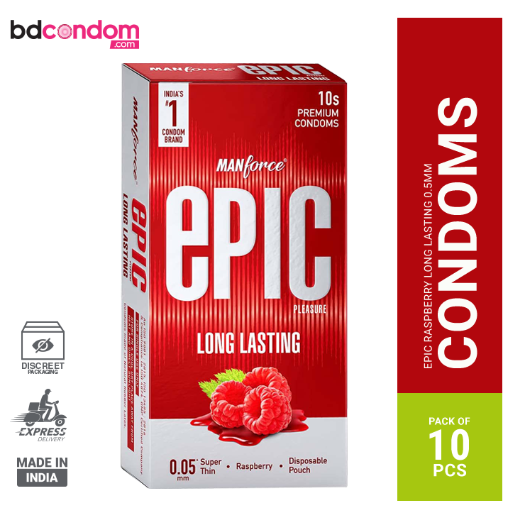 Manforce Epic Raspberry Long Lasting Super Thin 0.5mm Premium Condom - 10Pcs Pack(India)