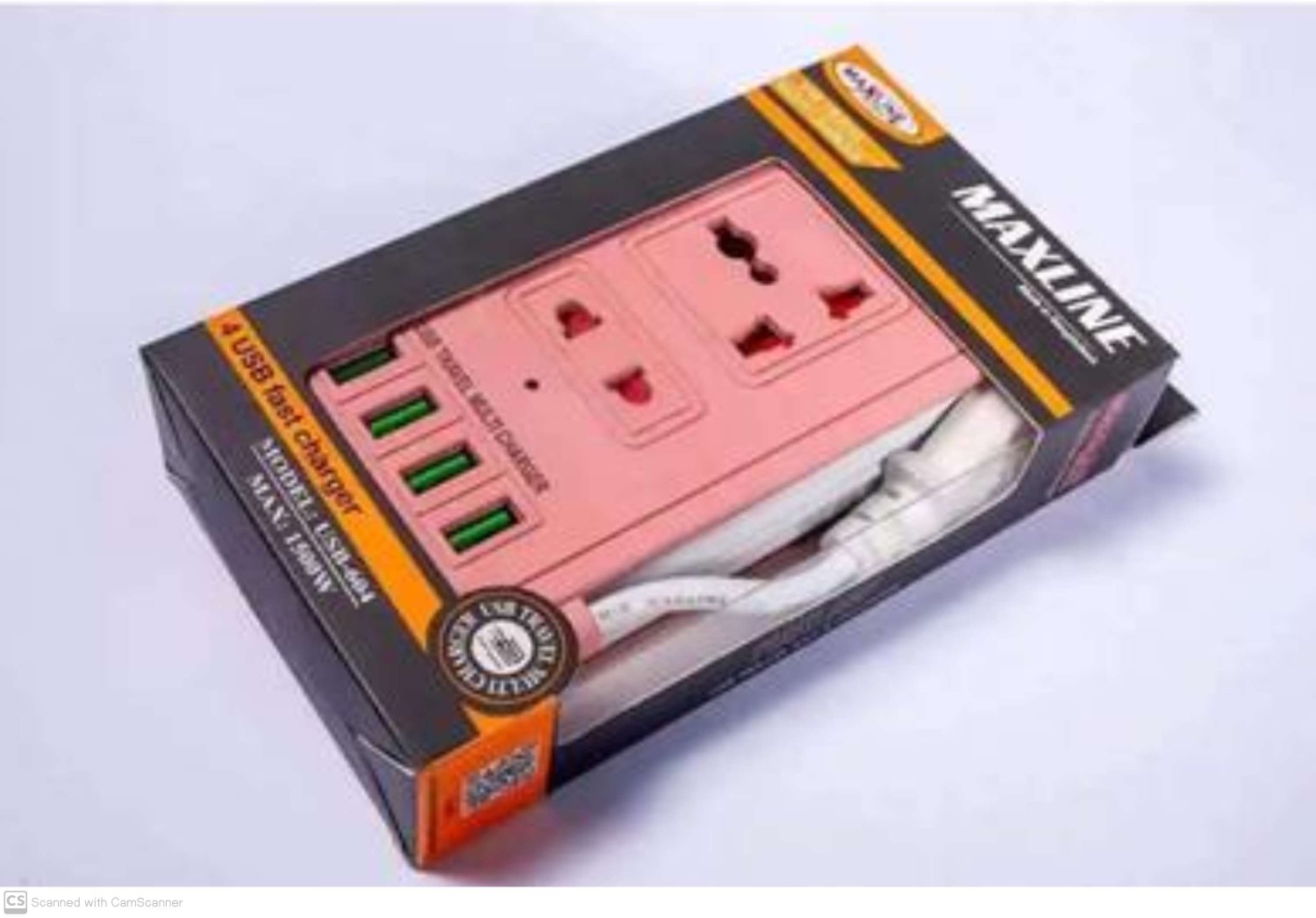 Maxline ML-604 4 USB Ports 2 Sockets Travel Multi Charger And Extension Socket With 6 Feet Cable