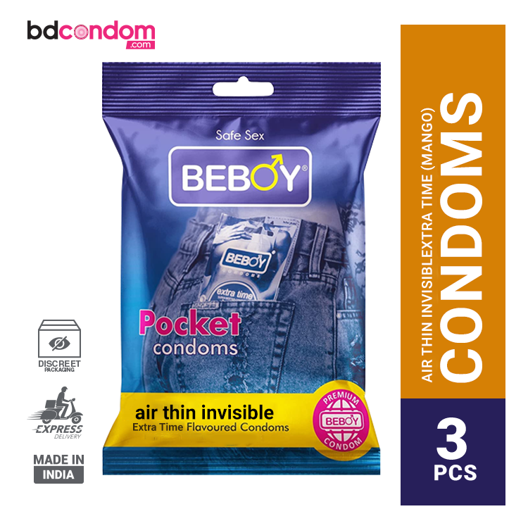 Beboy Extra Time Air Thin Invisible Condom (Mango Flavour) Pocket Pack- 3Pcs(India)