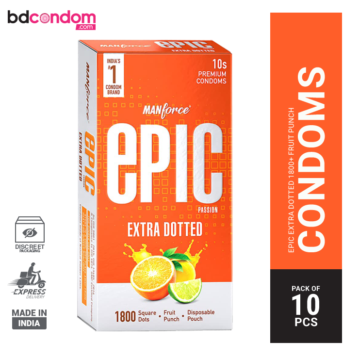Manforce Epic Passion 1800 Square Dotted Premium Condom - 10Pcs Pack(India)