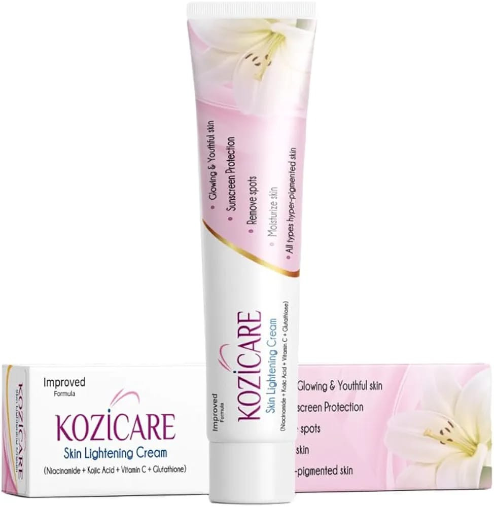 Kozicare Skin Lightening Non-Sticky Cream Lotion | Enriched with 3% Kojic Acid, 1% Alpha Arbutin, 1% Glutathione, 2% Niacinamide, 2% Vitamin C | Best for Melasma, Pigmentation, Dark/Age Spots, Uneven 