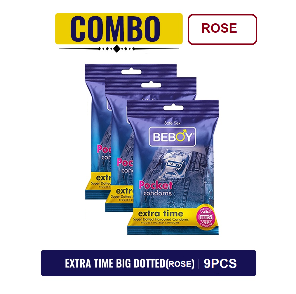 Beboy Extra Time Super Big Dotted Condom (Rose Flavoured) Pouch Pack (Combo) 3x3 - 9Pcs(India)