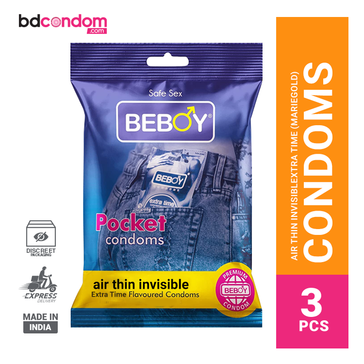 Beboy Extra Time Air Thin Invisible Condom (Merigold Flavour) Pocket Pack- 3Pcs(India)