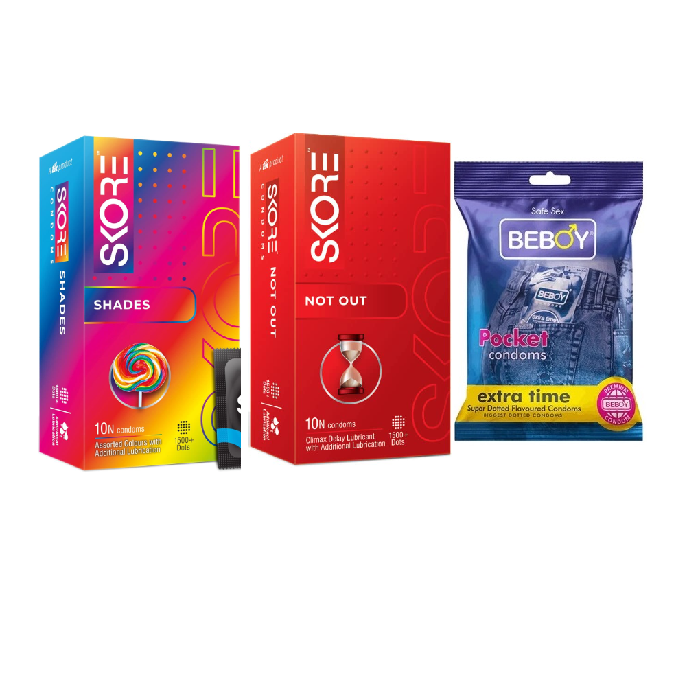 Skore Truefeel Combo = 23Pcs Condom + Skore Shades 10s + Skore Not Out 10s + Beboy Extra Time 3s