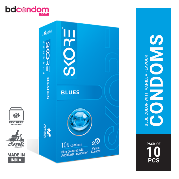 Skore Blues Vanilla Scented Coloured Condoms 10's Pack