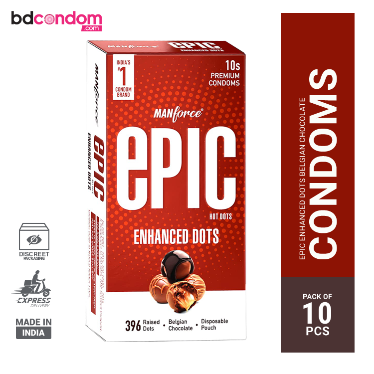 Manforce Epic Hot Dots With 396 Raised Dots Belgian Chocolate Condom - 10Pcs Pack(India)