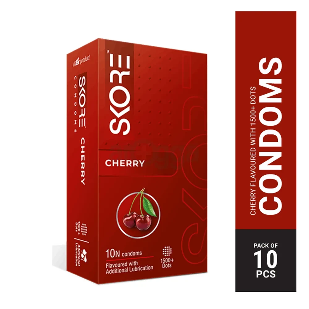 Skore Cherry Flavored 1500+ Dotted with Extra Lubrication Condom - 10Pcs Pack New(India)