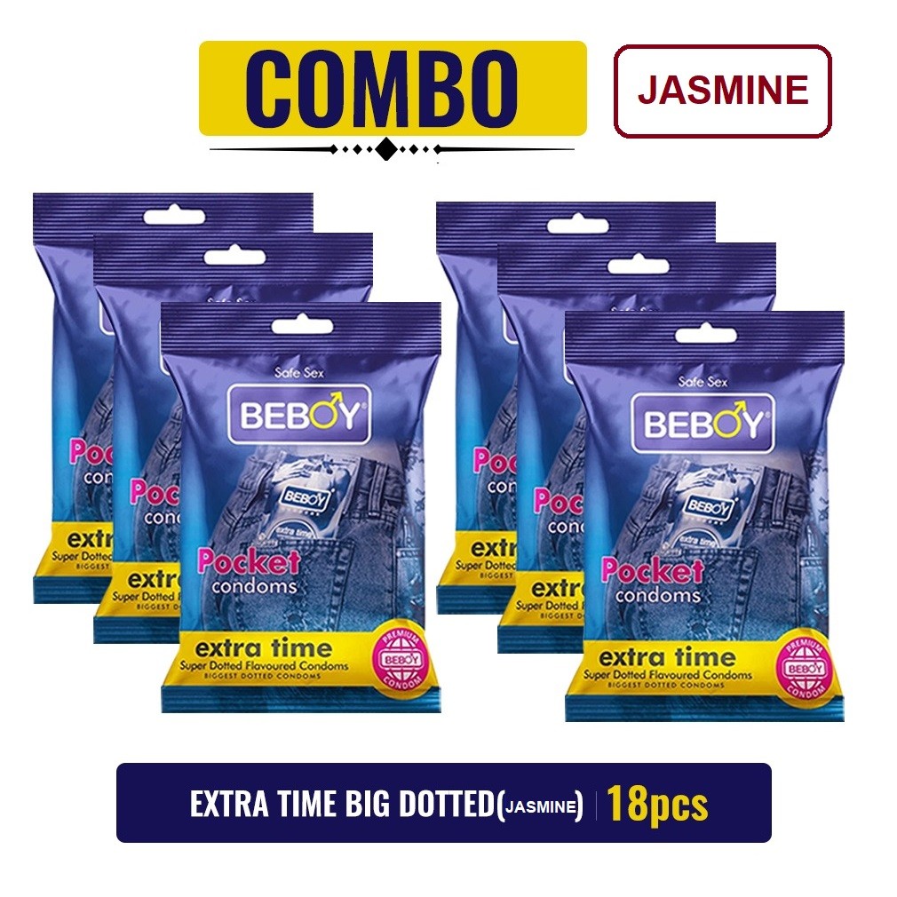 Beboy Extra Time Super Big Dotted Condom (Jasmine Flavoured) Pouch Pack (Combo) 3x6 - 18Pcs(India)