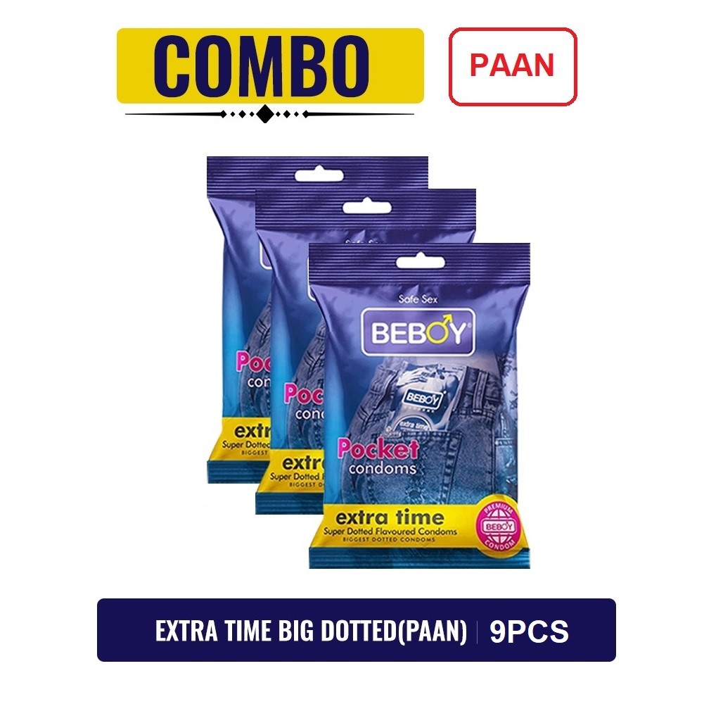 Beboy Extra Time Super Big Dotted Condom (Paan Flavoured) Pouch Pack (Combo) 3x3 = 9Pcs(India)