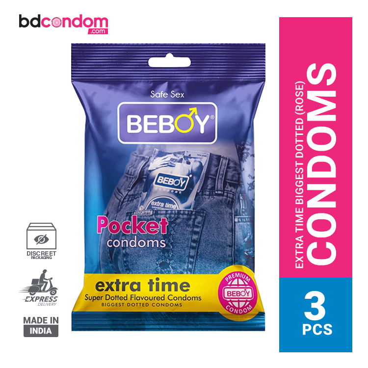 Beboy Extra Time Super Big Dotted Condom (Rose Flavour) Pocket Pack- 3Pcs(India)